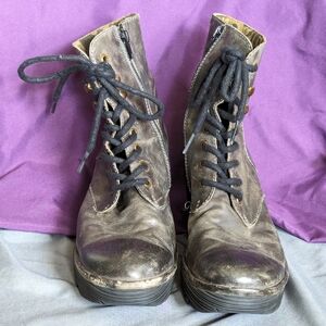 Fly London Wedge Distressed Ankle Side Zip Boots